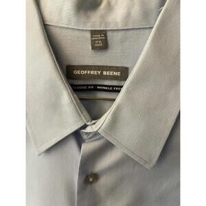 Geoffrey Beene Blue  shirt Sz XL 17.5 Long Sleeve Dress up  Men's buttons up